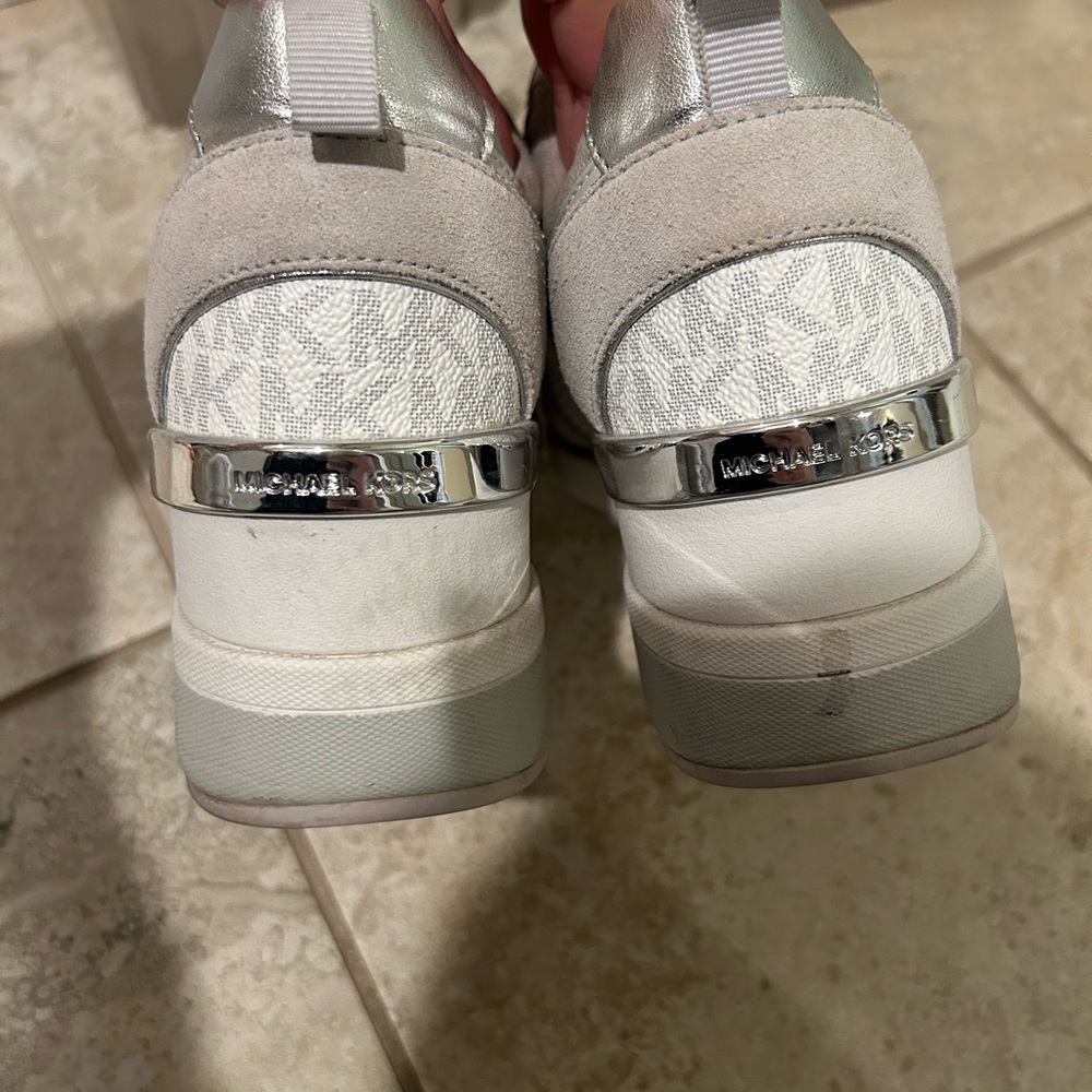 Michael Kors Silver and White Lace-Up Sneakers - Picture 5 of 6